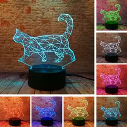 3D прогулки Cat 7 цветов переменчивый RGB светодиодный ночник Иллюзия настольная лампа настольная Home Decor друг Семья Рождество Thankgiving подарок