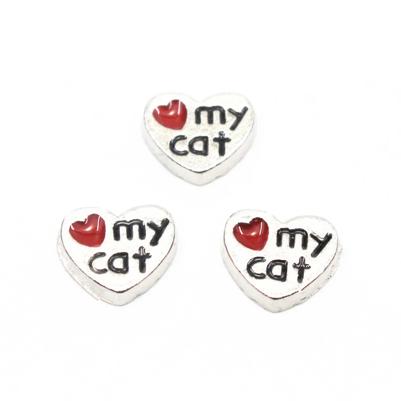 Оптовая продажа 10 шт./лот l Love My Cat плавучие подвески из сплава стекла память