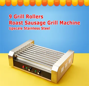 Hot Dog Roller Grilling Machine Stainless Steel Commercial Quality Hotdog Maker with 9 Grill Rollers