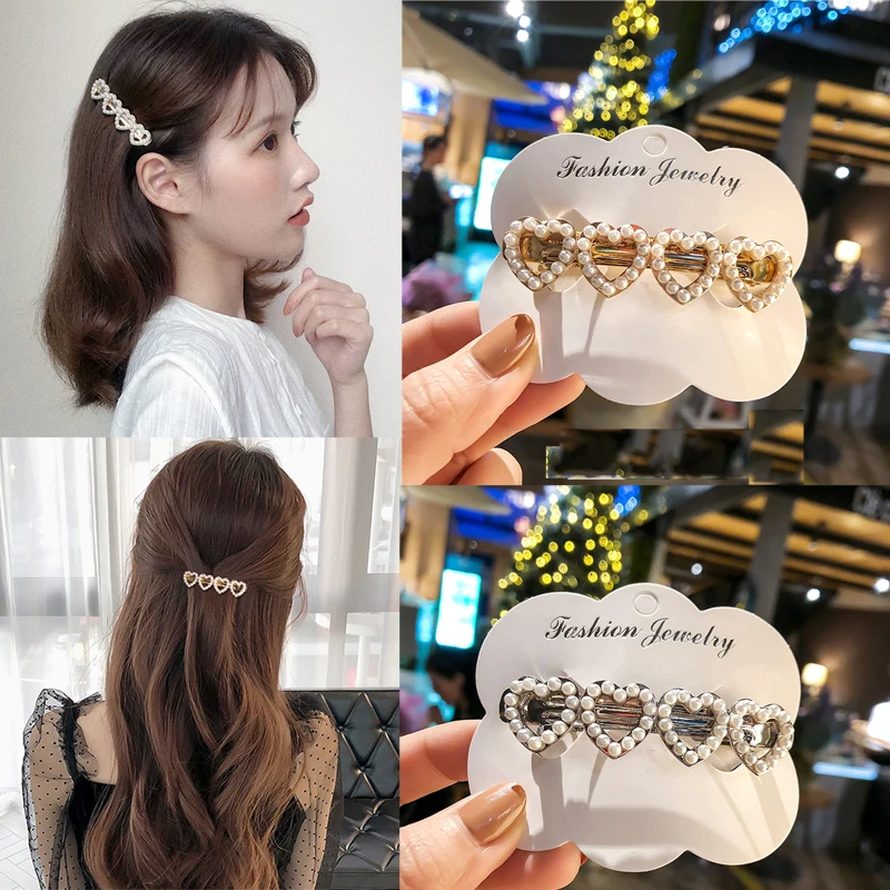 

Woman Pearl BB Hair Clips Fashion Girls Hair Accessories Metal Hairpins Gold Silver Barrettes Geometric Hair Grip Korean Tiara