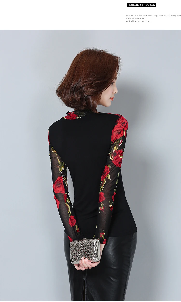 Новая осень зима мода женская блузка с длинными рубашка роза цветок плюс размер корейский женский шифоновые рукавами стиль рубашка 60i 25