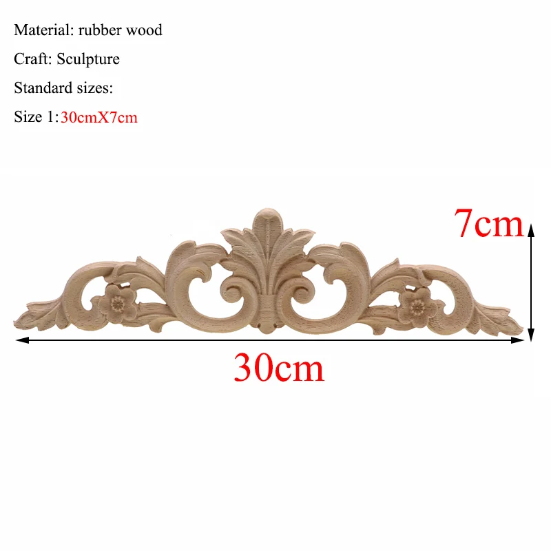 Прямоугольная резьба из натурального дерева аппликации для мебельного шкафа неокрашенные деревянные молдинги наклейка Винтажные Украшения Аксессуары - Цвет: 30cmX7cm
