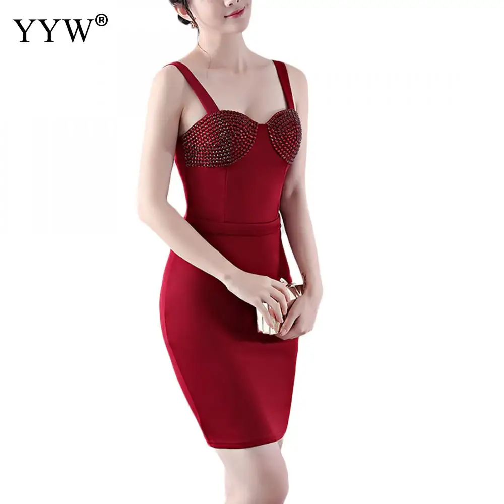 

Womens Ladies Cocktail Dress New Arrival Sexy Spaghetti Straps Party Gown Bodycon Vestido Rhinestone Backless Slim Mini Dresses