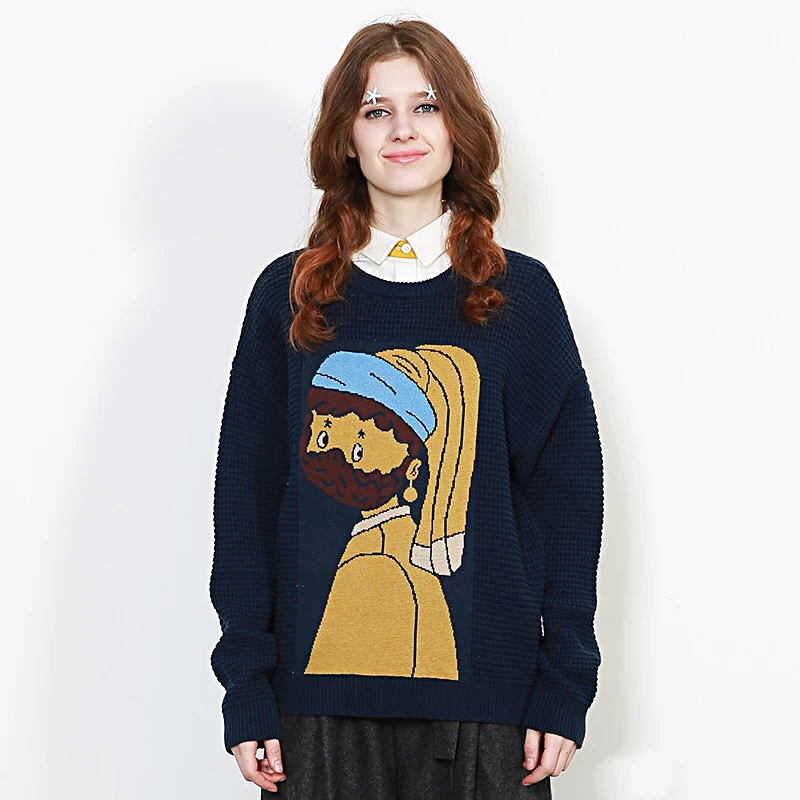 

Casual Vintage Women Winter Sweaters Long Sleeve Oversize Female Autumn Pullover Knitted Tops Thick 2017 New knitwear Loose