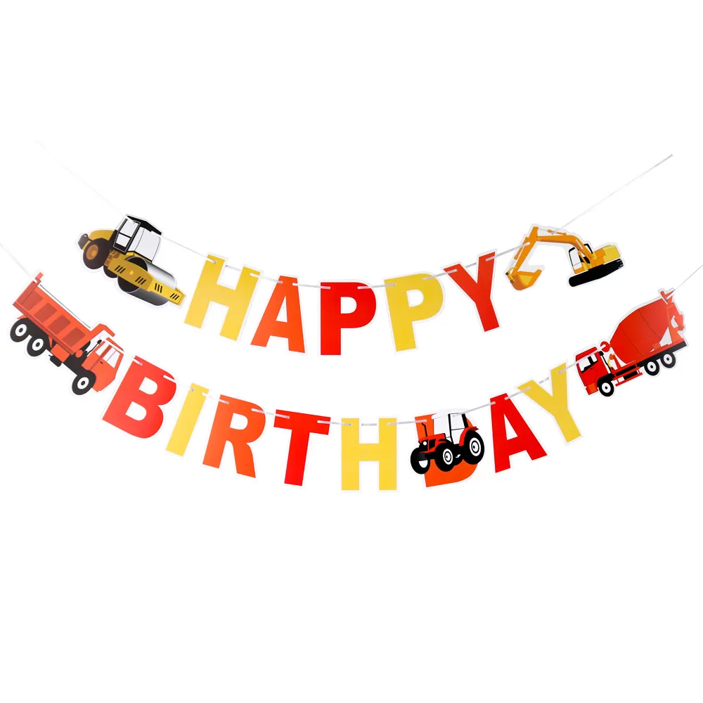 

Engineering Vehicles Theme Happy Birthday Banner Pennant Bulldozer Truck Excavator Garland for Kids Birthday Party Decoration