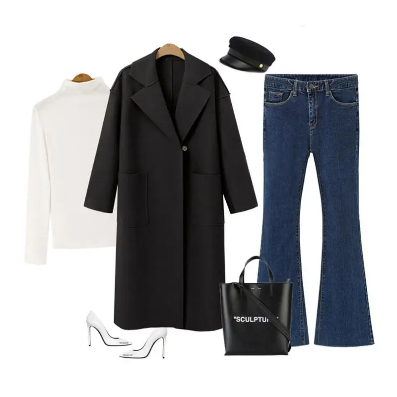 2019 NEW Spring Coat Women Wide Lapel Belt Pocket Wool Blend Coat Oversize Long Red Trench Coat Outwear Wool Coat With Belt S-XL