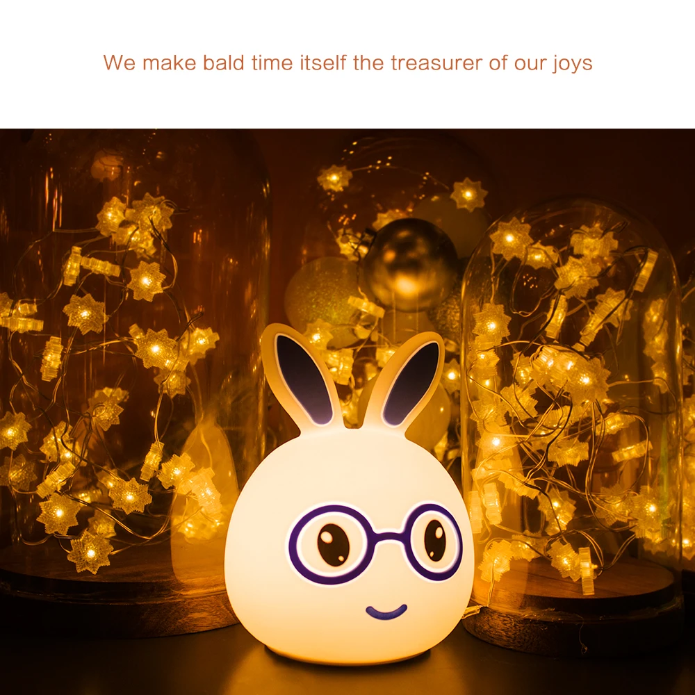7 Colors LED Night Light Silicone Cute Cartoon Rabbit Rechargeable Decor Table Lamp Holiday Ambient Light for Girl Children Gift (12)