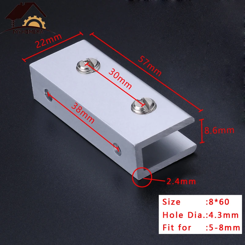 2PCS Myhomera Glass Clamps for 5/8/10mm Shelves Holder Corner Bracket Clamp Aluminum Thick Glass Clips 6 Sizes 8x40mm 10x60mm
