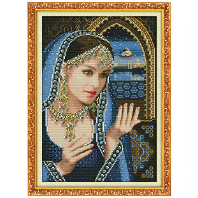 An Indian Beauty Patterns Counted Cross Stitch DIY 11CT 14CT Cross