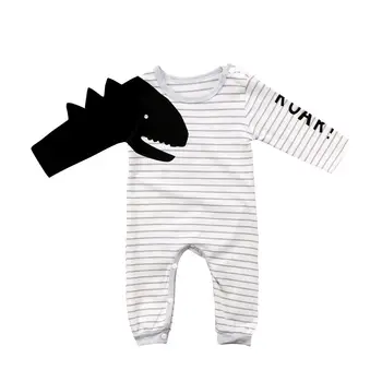 

2019 Fashion Newborn Cute Kid Baby Boy Girls 3D Dinosaur Romper Striped Jumpsuit Outfits Clothes 1PCS