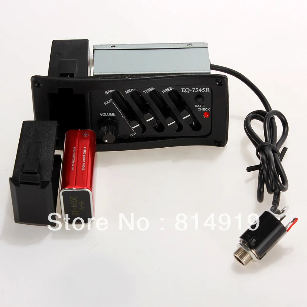 

4 Bands Acoustic Guitar Preamp EQ 7545R Equalizer Tuner Piezo Pickups Amplifier Free shipping