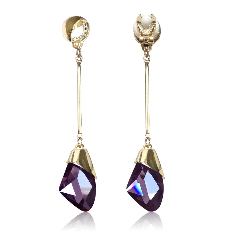 Long Tassel Rhinestone Earrings Crystal Water Drop Ear Clip on Earrings Without Piercing for Women Wedding Clip ear clip earrings clip earrings ear clip ear accessories