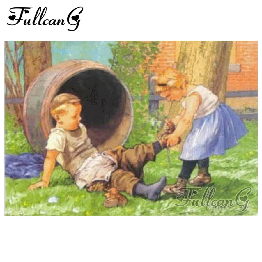 

FULLCANG naughty children diamond painting cross stitch diy 5d mosaic full square drill diamond embroidery kits home decor G403