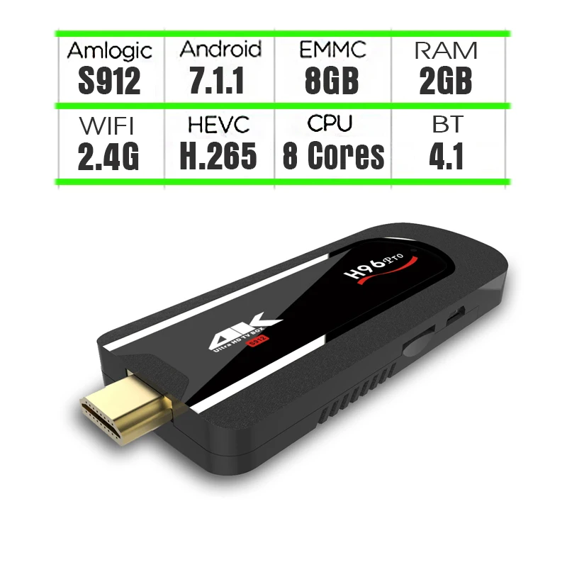 

H96 Pro Mini PC Amlogic S912 64bit Ouad core Android 7.1 TV Stick 2.4G Wifi 4K H.265 BT4.1 Full HD 1080P H96Pro TV Media Player