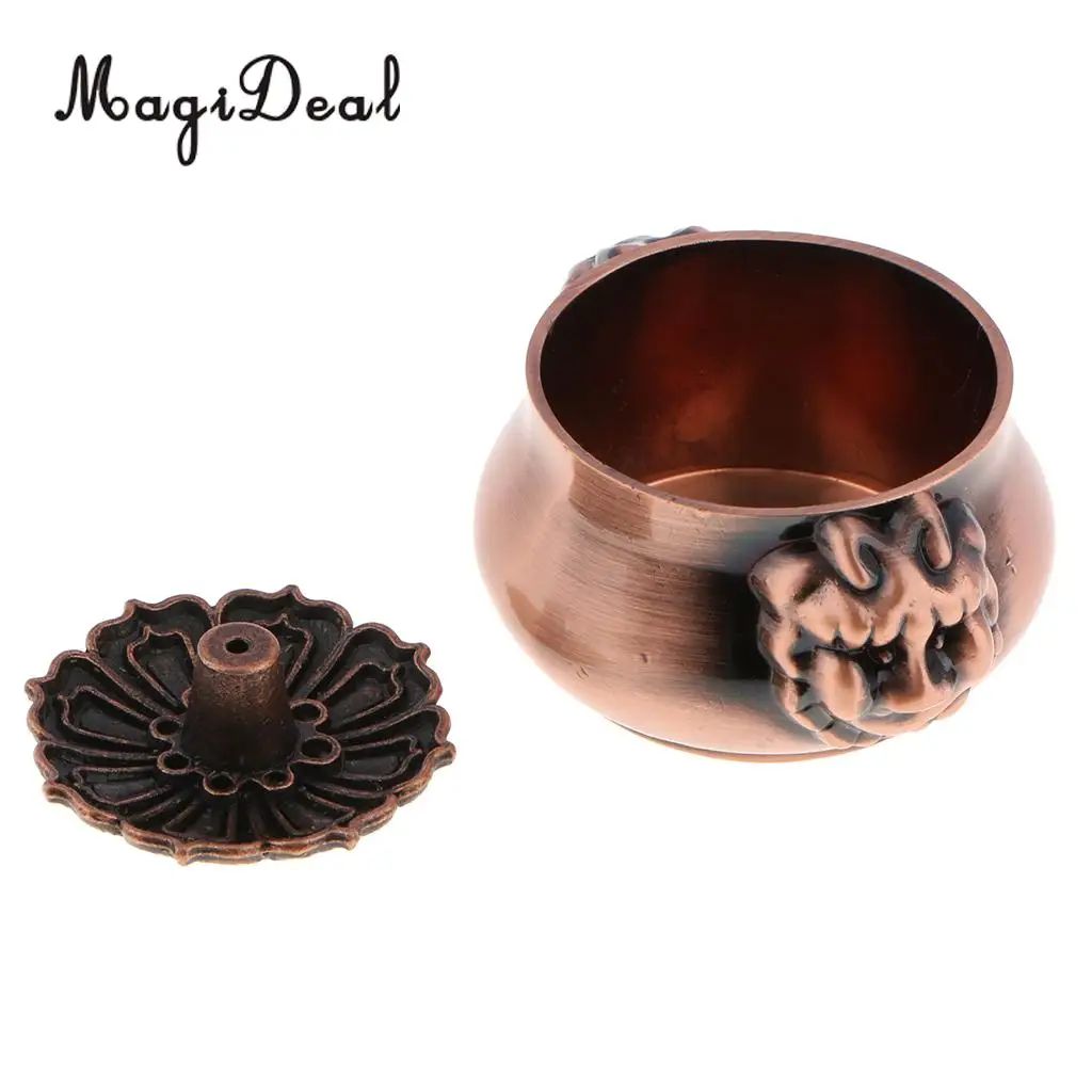 Chinese Antique Alloy Lion Head Statue Bowl Censer Pot Incense Burner Holder