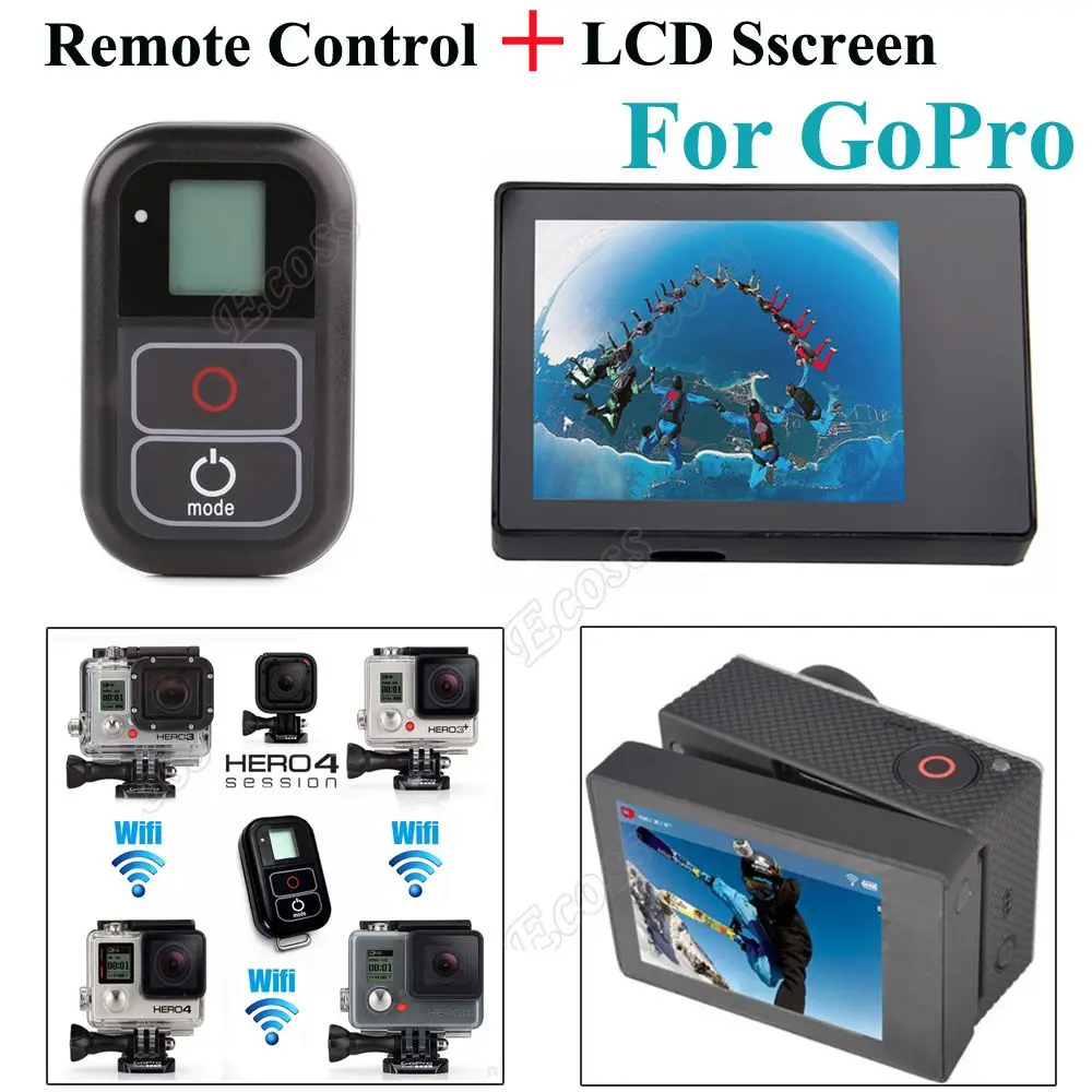 2 IN 1 For GoPro Hero 4 Remote Accessories Smart WIFI Remote Control+LCD BacPac Display Screen For GoPro Hero 4 Hero 3+ 3 Camera