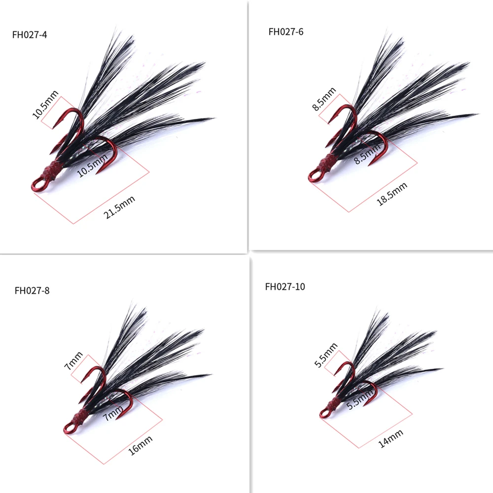 HENGJIA 1 коробка 20 шт. Крючки Тройные Крючки рыболовные приманки крючок высокоуглеродистой стали с хвостом перо крючки