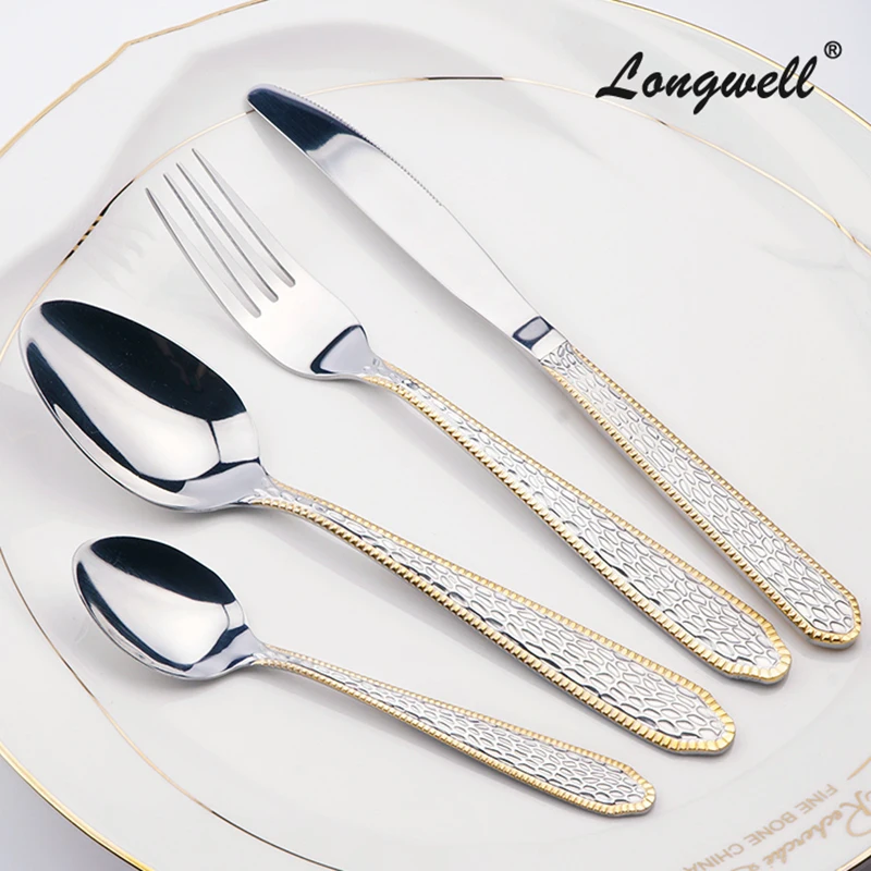 

2016 New Gold Cutlery Set Fork Knife Western Dinnerware High Quality Hand Polish Household Dinner Set Stainless Steel