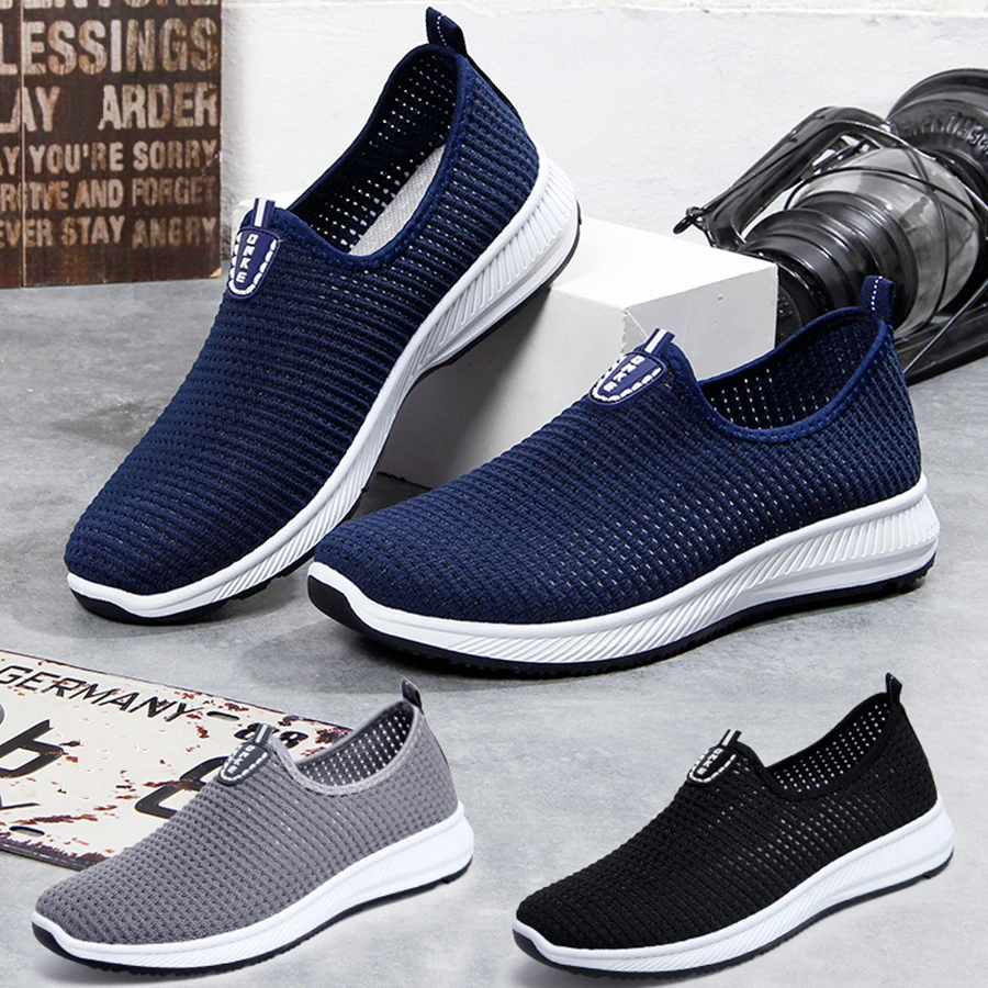 Fashion Breathable Mesh Men Shoes Non-slip Rubber Sole Man Shoes 2019 Summer Autumn Plus Size 38-44 Male Black Shoes
