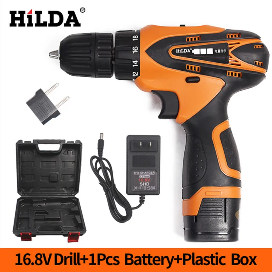 

HILDA 16.8V Electric screwdriver Cordless Screwdriver Power Tools *1PCS Lithium Battery Electric Drill With Case Electrical Tool