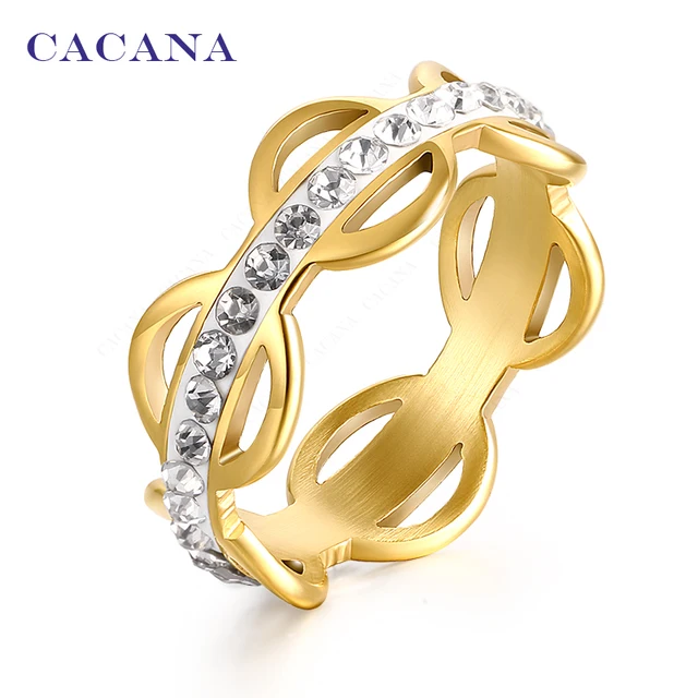 CACANA Titanio Anelli In Acciaio Inox Per Le Donne CZ Golden Circle Gioelleria r CACANA Titanio Anelli In Acciaio Inox Per Le Donne CZ Golden Circle Gioelleria r