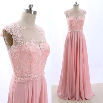 

MACloth Pink A-Line Scoop Neck Floor-Length Long Chiffon Prom Dresses Dress L 265426 Clearance