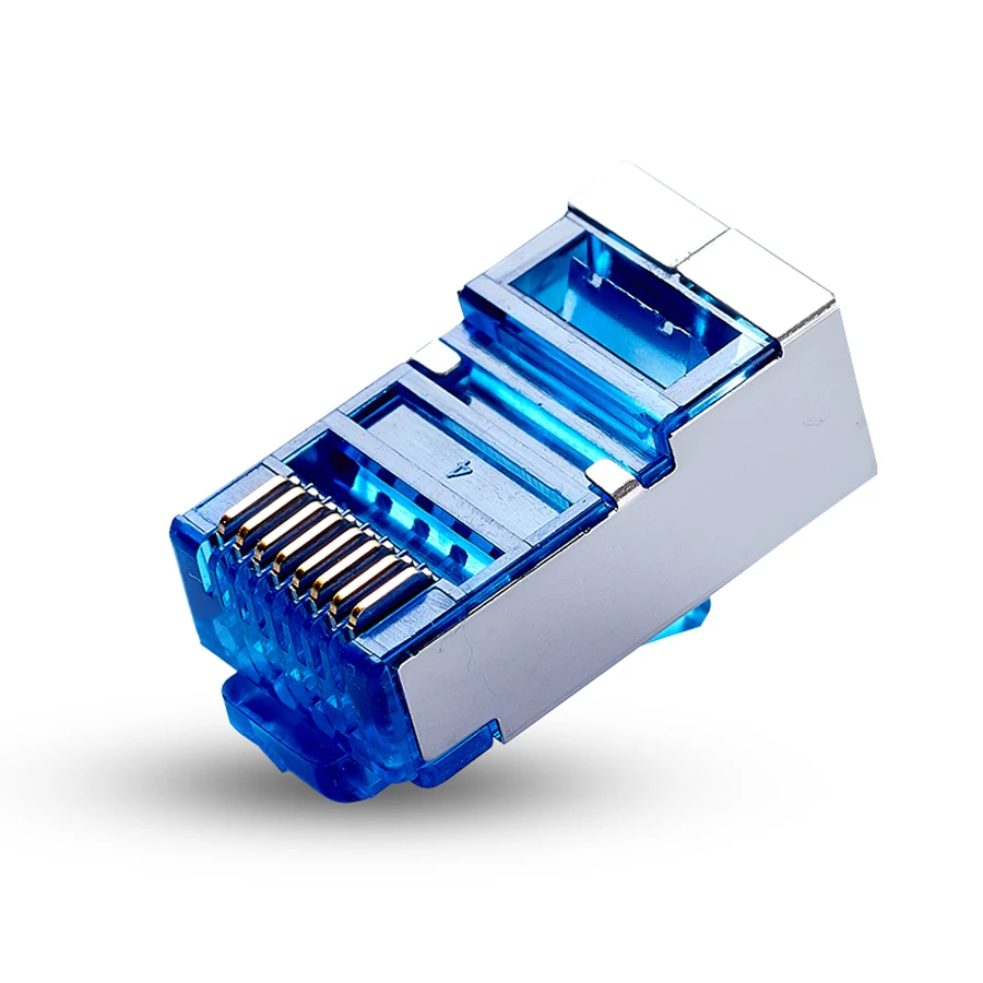 xintylink 50pc blue rj45 connector 8P8C cat6 metal shielded terminals network connector split type rj45 plug stp modular