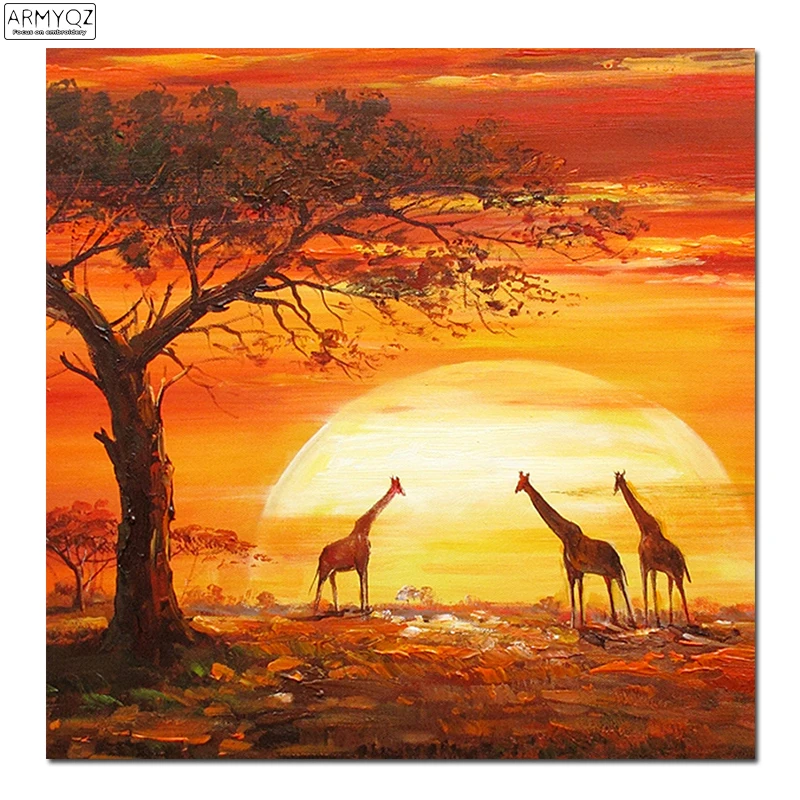 Diamond painting full square "Giraffe under sunset" Diamond embroidery