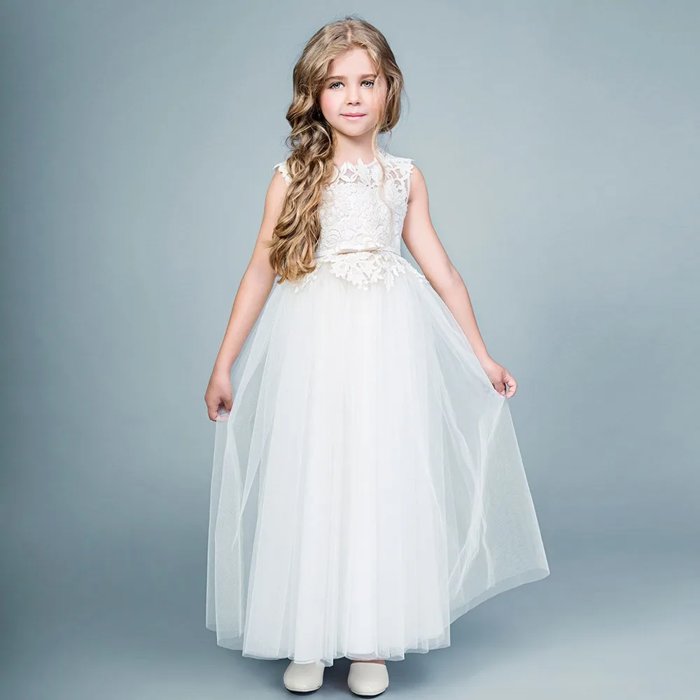 Lace Bodice Satin Belt Girl A-line Dress Sleeveless Long Voile Tiered Mother Daughter Dresses Tulle Flower Girl Dresses For Girl Lace Bodice Satin Belt Girl A-line Dress Sleeveless Long Voile Tiered Mother Daughter Dresses Tulle Flower Girl Dresses For Girl