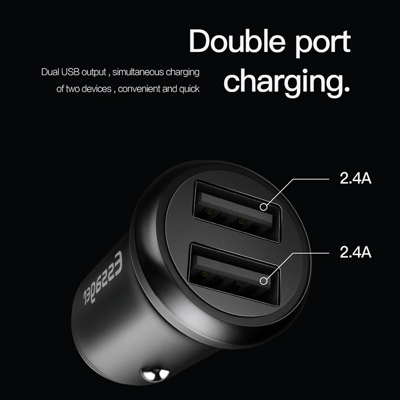 Автомобильное зарядное устройство Essager 4.8A USB для iPhone samsung Xiaomi Mi 9, автомобильное зарядное устройство для мобильного телефона, адаптер с двумя usb-портами, быстрое автомобильное зарядное устройство