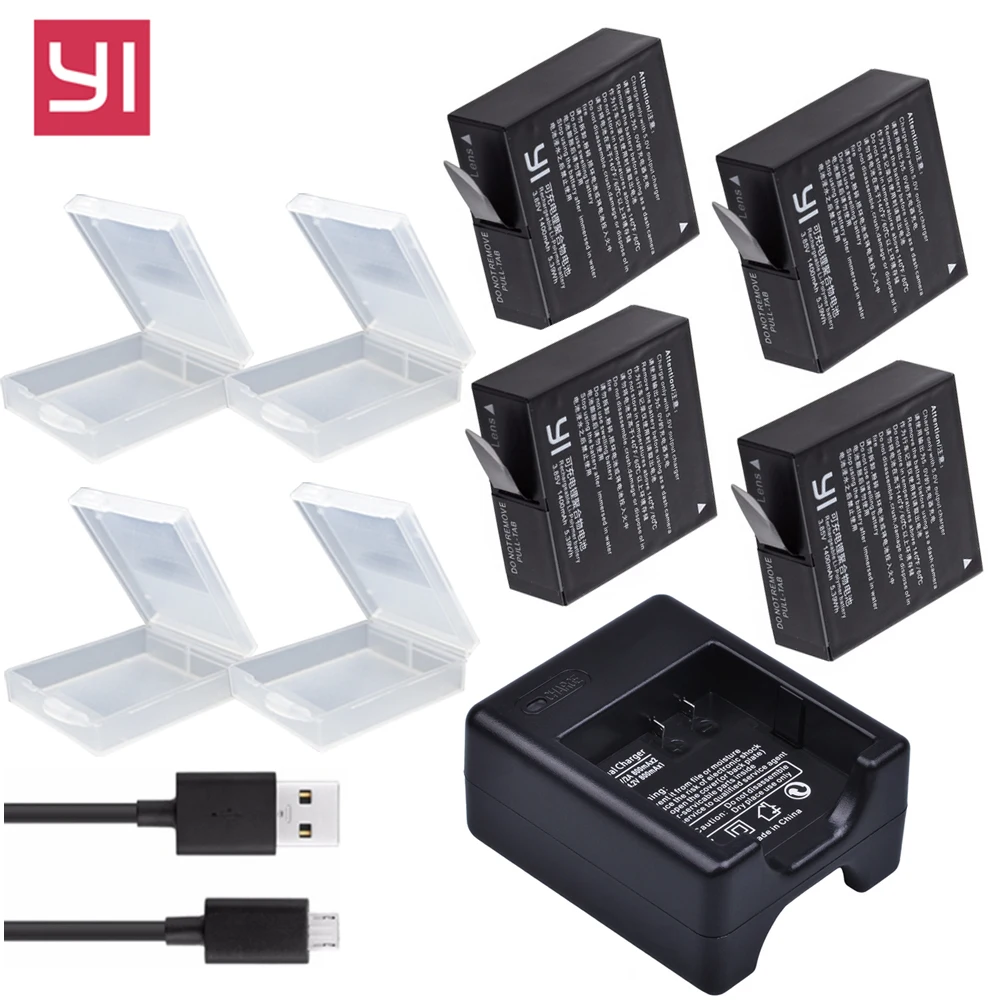 4x1400 mAh Yi 4K bateria AZ16-1 батарея для Xiaomi Yi lite YI 2 4K+ 360 VR батарея+ USB двойное зарядное устройство Xiaoyi 4K Экшн-камера