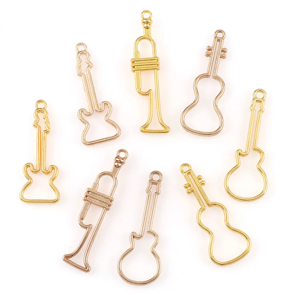 

Cabochon Base Setting Mix Music Violin Saxophone Metal Frame Pendant Gold Charm Bezel Setting DIY UV Resin Charm 4PC/set