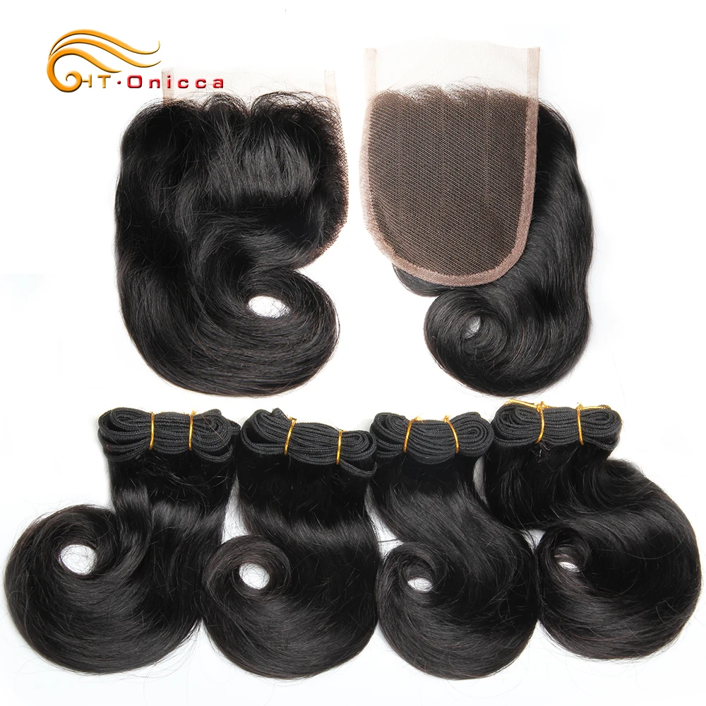

45g/piece Curly Bundles With Closure Funmi Hair Double Drawn Flexi/Pixie/Pissy Curl Human Hair Bundles With Closure Remy Hair