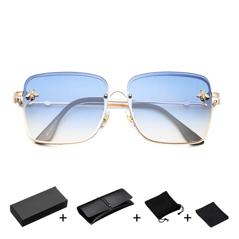 С большой оправой Для женщин солнцезащитные очки, прозрачные линзы в виде маленькой пчелы квадратный дизайнерские женские солнцезащитные очки, Oculos De sol Gafas - Цвет линз: C4 with box