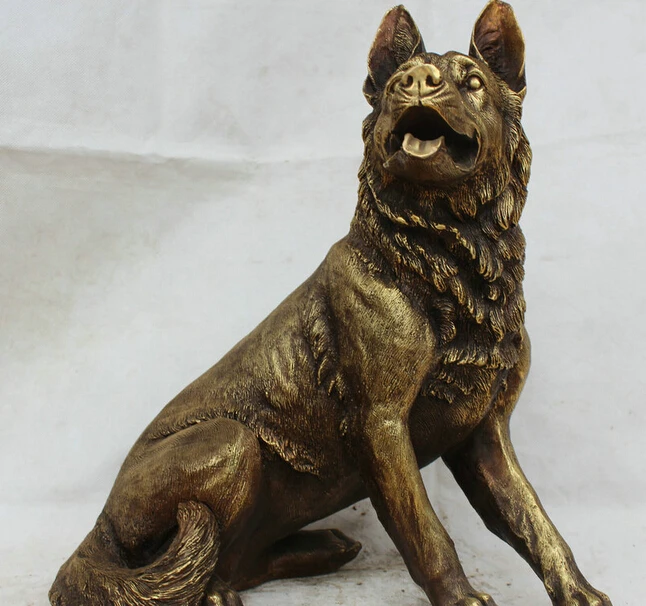 

JP S62 16" Big Chinese Copper Brass Office Deco Lifelike Seat Dog Wolf Statue Scupture Discount 35%
