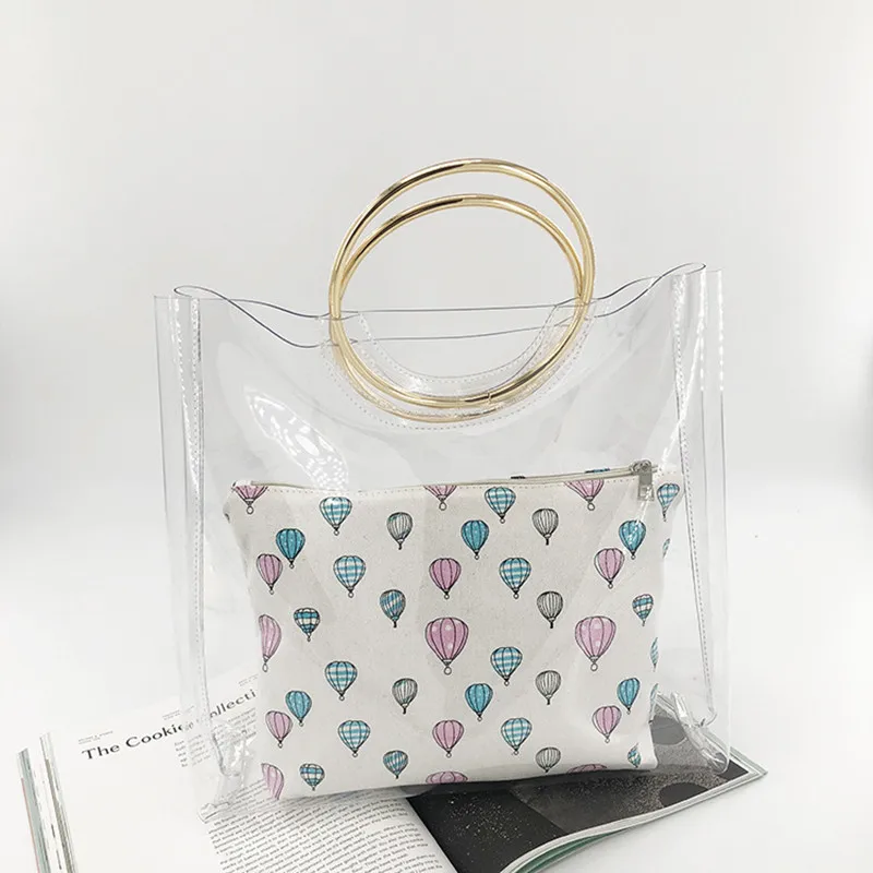 Us 20 25 Off 2pcs Set Clear Beach Bag Transpa Woman Summer New Korean Round Circle Ring Hand Acrylic Square Jelly 2018 In