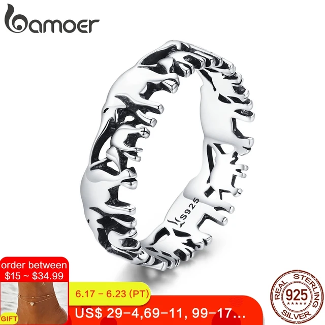 BAMOER Trendy 100% 925 Sterling Silver Stackable Animal Collection Elephant Family Finger Rings for Women Silver Jewelry SCR344