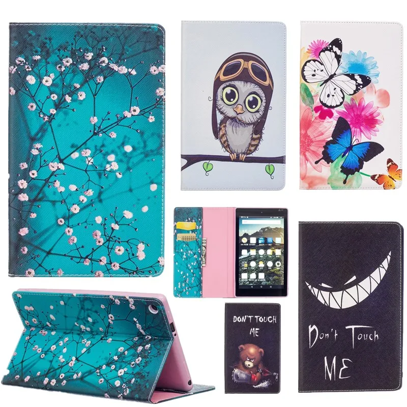 Painted Butterfly Pattern stand PU Leather Flip Cover Case For Amazon Kindle Fire HD 8 HD8 2016 8'' inch Tablet Shell Protector |