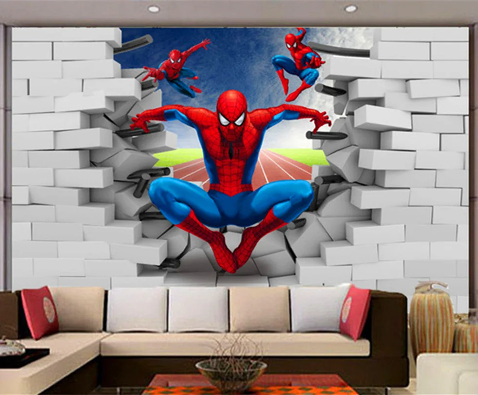 Large-scale murals 3D Spider-man cartoon bedroom television background wallpaper child non-woven cloth 3D Mural Wallpaper Large-scale murals 3D Spider-man cartoon bedroom television background wallpaper child non-woven cloth 3D Mural Wallpaper