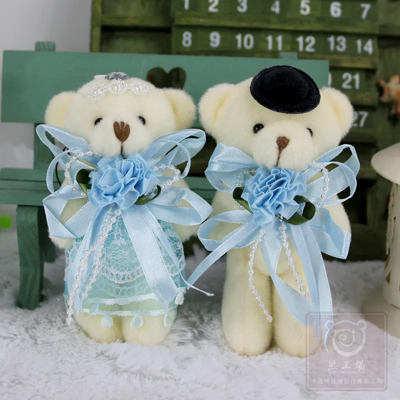 Дешевые 2 шт./пара Kawaii Мини медведь плюшевый для свадебного подарка букет Декор Куклы домашний Декор автомобиля Oranments подарки для влюбленных - Цвет: 12cm Sky Blue