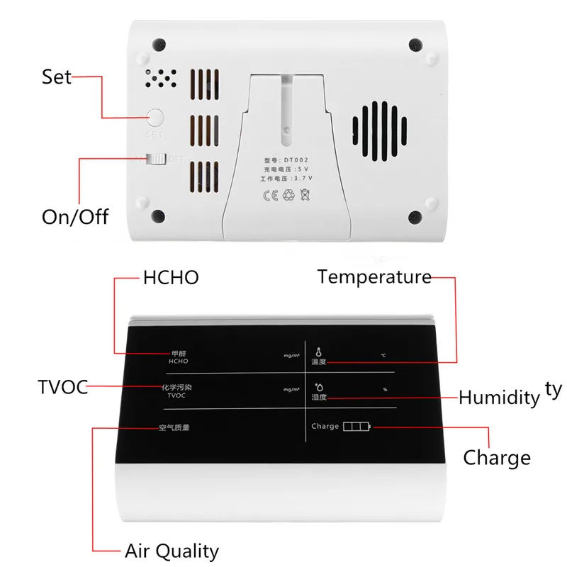 Качество воздуха регистратор загрязнений формальдегид многофункциональный детектор домашний внутренний пластик в HCHO TVOC температура и