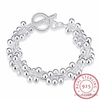 

LEKANI 925 Sterling Silver Bracelets Women Smooth Grapes Beads Bracelet Bangles Pulseira gift bag