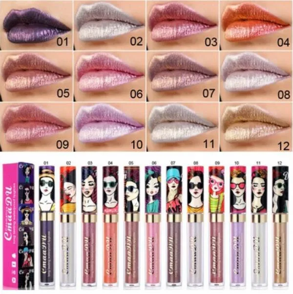 

CmaaDu 12 Colors Waterproof Liquid Lipstick Nice Girl Diamond Shimmer Lip Gloss Long Lasting Lip Tint Lipgloss Beauty Lip Makeup