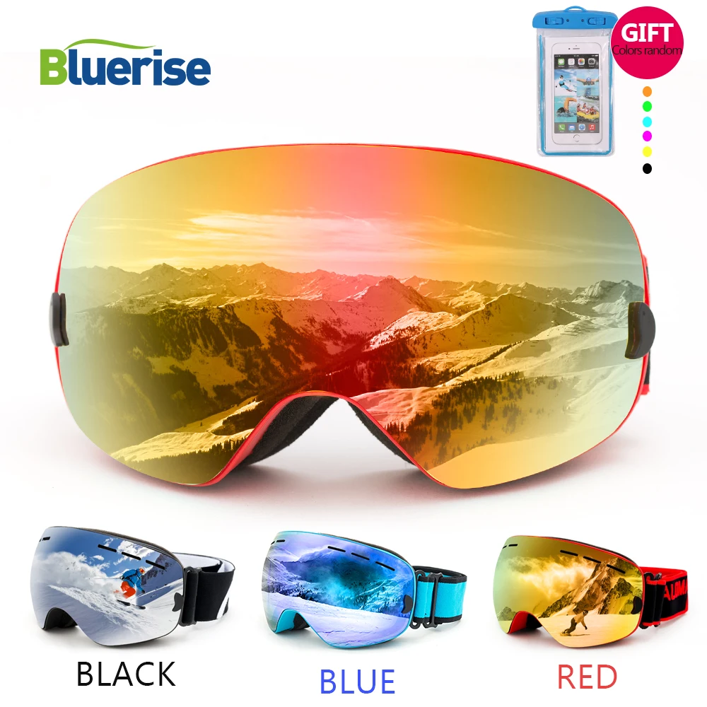 BLUERISE UV400 gafas de esquí Anti-niebla doble lente gafas de esquí de las mujeres de los hombres Snowboard gafas de esquí de nieve gafas de esquí gafas