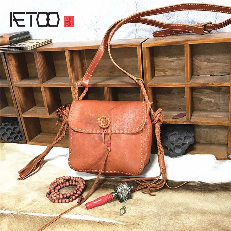 

AETOO Gita leather handbag hand-painted leather creative Messenger bag original retro style vegetable suede