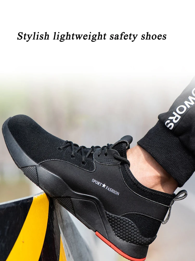 Воздухопроницаемые сетчаты для мужчин Рабочая безопасная обувь, стильные удобные мужские ботинки, противоскользящая легкая резиновая обувь