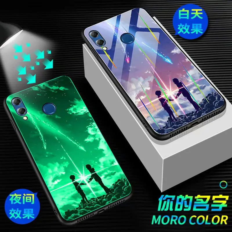 Phone Case For Huawei Honor 8X Case Luminous Glow Tempered Glass Back Cover For Huawei Honor 8X Max Enjoy Max Case Cover Silicon
