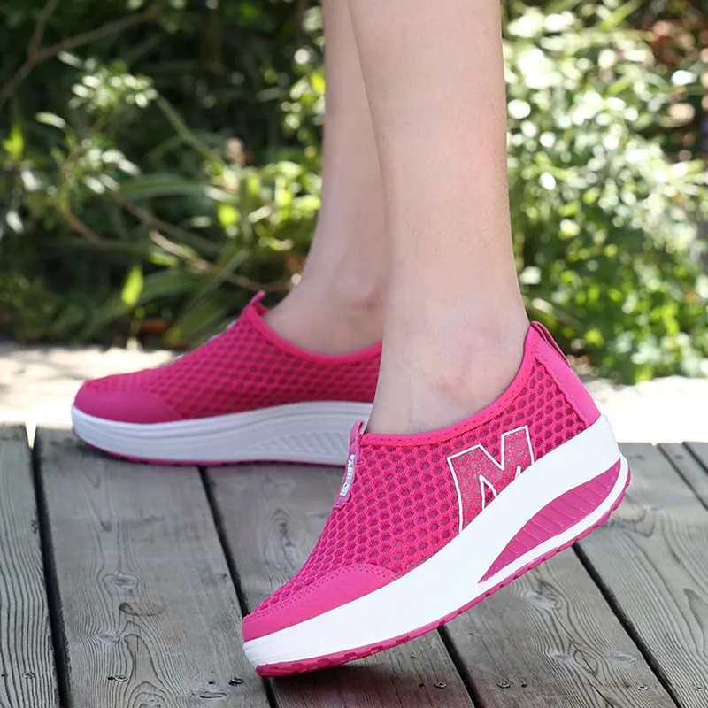 

Fashion Women Casual Shoes Spring Summer Shoes Breathable Air Mesh Light Walking Shoes Swing Wedges Shoes Female Ladies