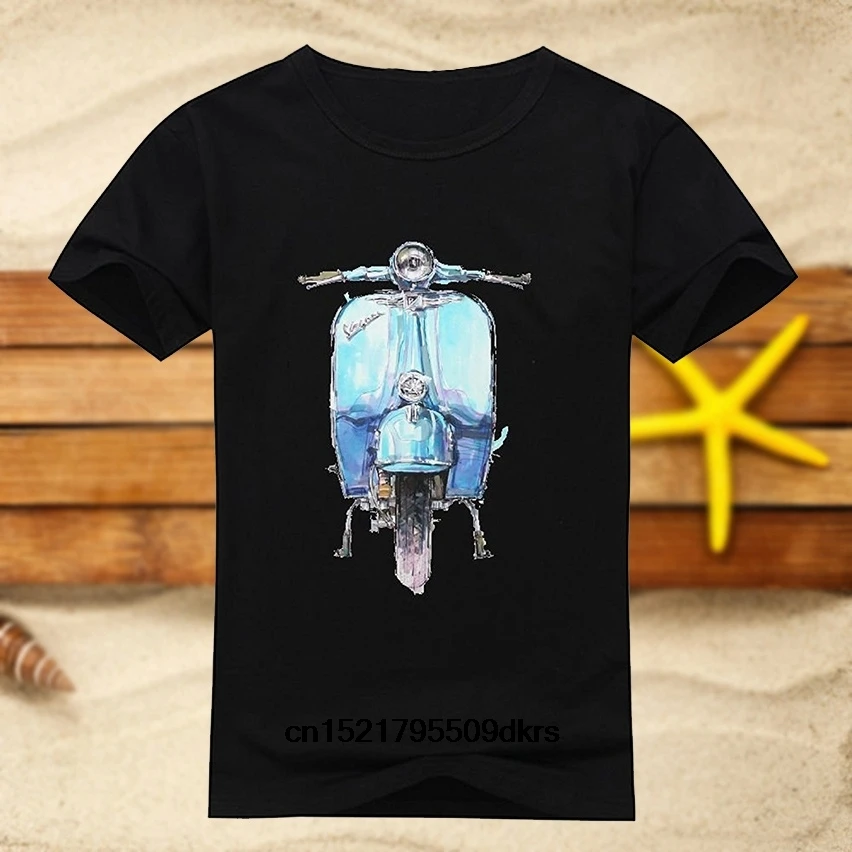 Для мужчин футболка Винтаж Vespa летние модные футболки с круглым вырезом Черный