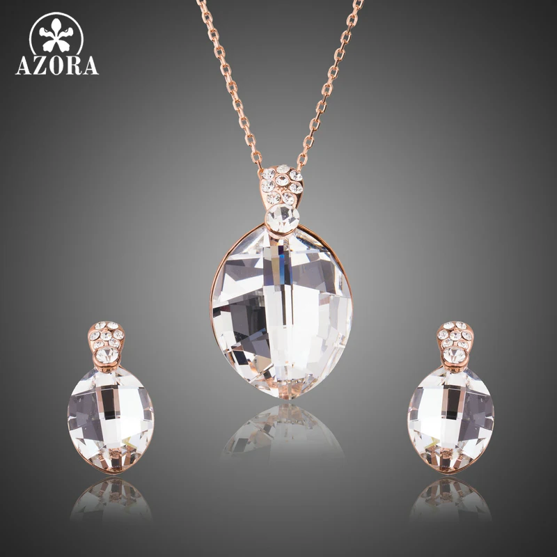 AZORA очаровательные ювелирные наборы для невесты, свадебные Большие капли, прозрачные серьги с австрийскими кристаллами для женщин с роскошным ожерельем TG0235